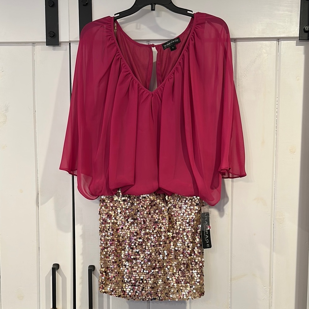 Rampage Womens Dress Small Pink
Multicolor Sequin Drop Waist V Neck Chiffon